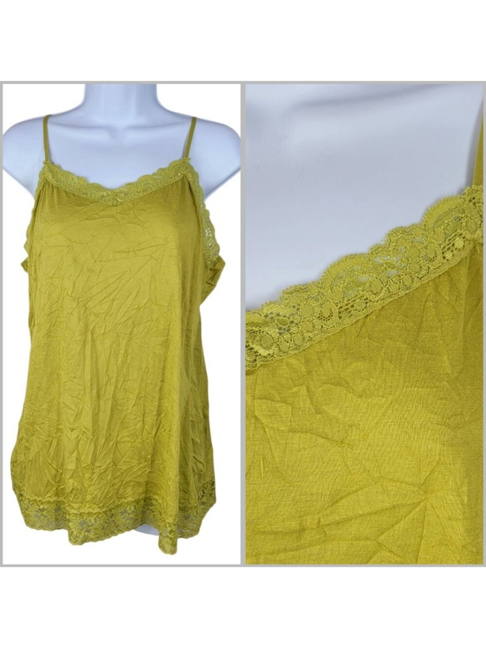 Coldwater Creek Y2K Lace Cami Sz Large Green Coquette Dainty Fairy Long Crinkle